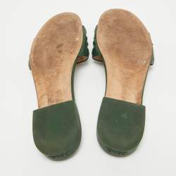 Fendi Green Leather Flat Slides Size 36.5