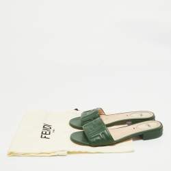 Fendi Green Leather Flat Slides Size 36.5