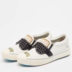 Pre Owned Fendi Multicolor Leather Karlito Studded Sneakers Size 38.5
