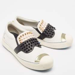 Pre Owned Fendi Multicolor Leather Karlito Studded Sneakers Size 38.5