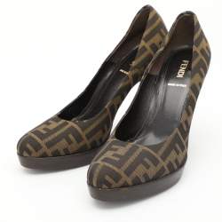 Fendi Brown FF Zucca Canvas Pumps Size 38