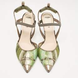 Pre Owned Fendi Multicolor Fabric and Leather Slingback Pumps Size 37.5