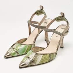 Pre Owned Fendi Multicolor Fabric and Leather Slingback Pumps Size 37.5