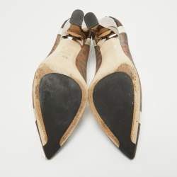 Pre Owned Fendi Brown/Cream Mesh and Leather Colibri Pumps Size 38