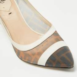 Pre Owned Fendi Brown/Cream Mesh and Leather Colibri Pumps Size 38
