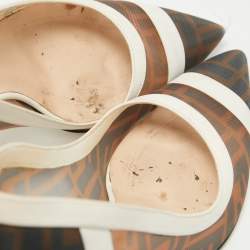 Pre Owned Fendi Brown/Cream Mesh and Leather Colibri Pumps Size 38