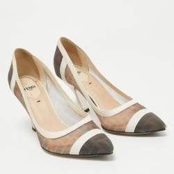 Pre Owned Fendi Brown/Cream Mesh and Leather Colibri Pumps Size 38