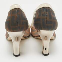 Pre Owned Fendi Brown/Cream Mesh and Leather Colibri Pumps Size 38