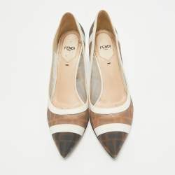 Pre Owned Fendi Brown/Cream Mesh and Leather Colibri Pumps Size 38