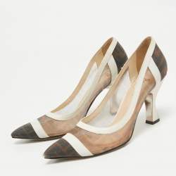 Pre Owned Fendi Brown/Cream Mesh and Leather Colibri Pumps Size 38