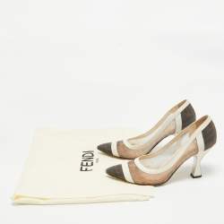 Pre Owned Fendi Brown/Cream Mesh and Leather Colibri Pumps Size 38