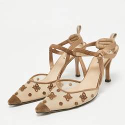 Pre Owned Fendi Beige Mesh and Satin Colibri Pumps Size 37.5