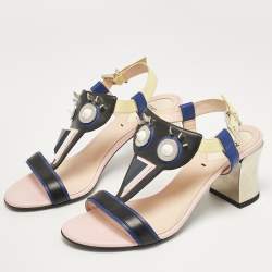 Pre Owned Fendi Multicolor Leather Embellished Ankle Strap Sandals Size 37