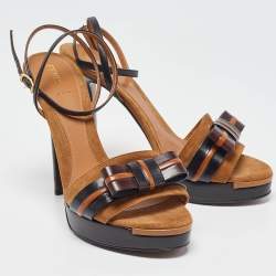 Pre Owned Fendi Brown Leather and Suede Ankle Strap Sandals Size 40