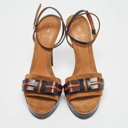 Pre Owned Fendi Brown Leather and Suede Ankle Strap Sandals Size 40