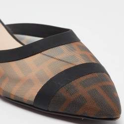 Fendi Beige/Black Mesh and Leather Colibri Slide Flats Size 36