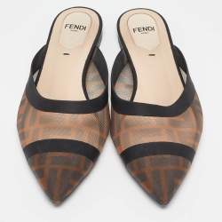 Fendi Beige/Black Mesh and Leather Colibri Slide Flats Size 36