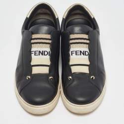 Fendi Black Leather Rockoclick Slip On Sneakers Size 39