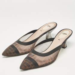 Pre Owned Fendi Beige/Black Leather and Mesh Colibri Mules Size 39.5