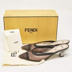 Pre Owned Fendi Beige/Black Leather and Mesh Colibri Mules Size 39.5