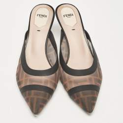 Pre Owned Fendi Beige/Black Leather and Mesh Colibri Mules Size 39.5