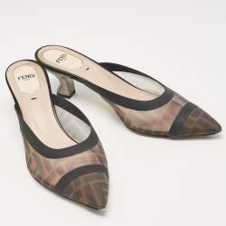 Pre Owned Fendi Beige/Black Leather and Mesh Colibri Mules Size 39.5