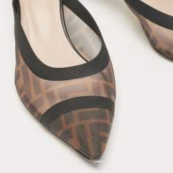 Pre Owned Fendi Beige/Black Leather and Mesh Colibri Mules Size 39.5