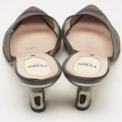 Pre Owned Fendi Beige/Black Leather and Mesh Colibri Mules Size 39.5