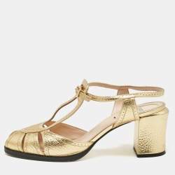 Fendi Gold Leather Block Heel Ankle Strap Sandals Size 39