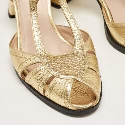 Fendi Gold Leather Block Heel Ankle Strap Sandals Size 39