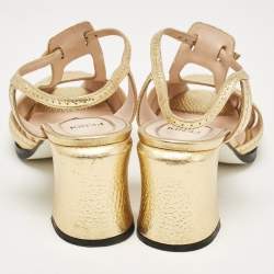 Fendi Gold Leather Block Heel Ankle Strap Sandals Size 39