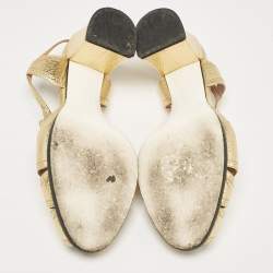 Fendi Gold Leather Block Heel Ankle Strap Sandals Size 39