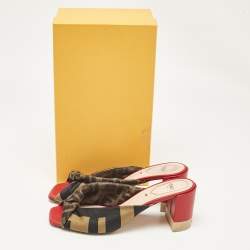 Pre Owned Fendi Black/Olive Green Logo Print Knotted Satin Slide Sandals Size 37.5