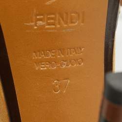 Pre Owned Fendi Black/Brown Leather and Suede Bow Platform Ankle Strap Sandals Size 37