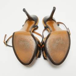 Pre Owned Fendi Black/Brown Leather and Suede Bow Platform Ankle Strap Sandals Size 37