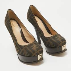 Fendi Brown Canvas Fendista Platform Pumps Size 35.5