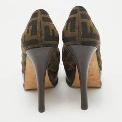 Fendi Brown Canvas Fendista Platform Pumps Size 35.5