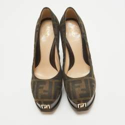 Fendi Brown Canvas Fendista Platform Pumps Size 35.5