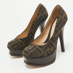 Fendi Brown Canvas Fendista Platform Pumps Size 35.5