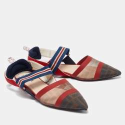 Pre Owned Fendi Multicolor Canvas Mesh Colibri Slingback Flats Size 39