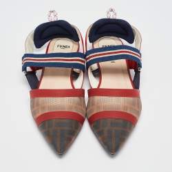 Pre Owned Fendi Multicolor Canvas Mesh Colibri Slingback Flats Size 39