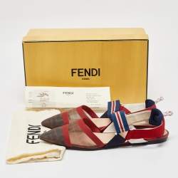 Pre Owned Fendi Multicolor Canvas Mesh Colibri Slingback Flats Size 39