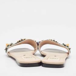 Pre Owned Fendi Black/Cream Leather Flowerland Flat Sandals Size 38