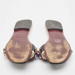 Pre Owned Fendi Black/Cream Leather Flowerland Flat Sandals Size 38