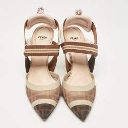 Pre Owned Fendi Multicolor Canvas and Mesh Colibri Pumps Size 39