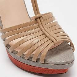 Fendi Multicolor Lizard Embossed and Leather T-Strap Platform Sandals Size 40