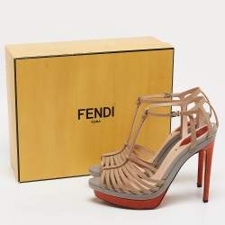 Fendi Multicolor Lizard Embossed and Leather T-Strap Platform Sandals Size 40