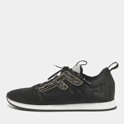 Pre Owned Fendi Black Fabric and Satin Crystal Embellished Lace Up Sneakers Size 41