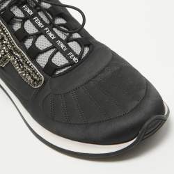 Pre Owned Fendi Black Fabric and Satin Crystal Embellished Lace Up Sneakers Size 41