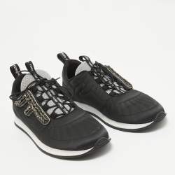 Pre Owned Fendi Black Fabric and Satin Crystal Embellished Lace Up Sneakers Size 41